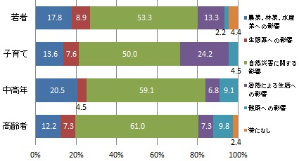 （世代別）地球温暖化の影響で最も心配なこと