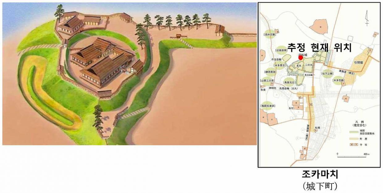 도쿠가와 이에야스 집권 시기의 하마마쓰성 중추부와 조카마치