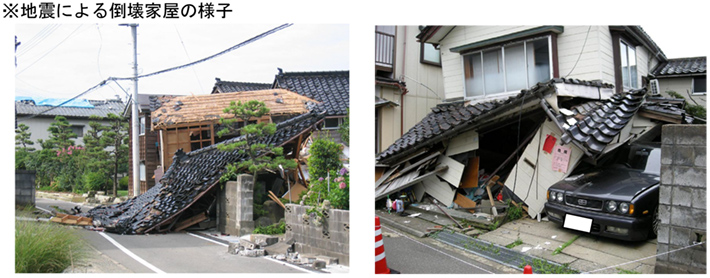 地震による倒壊家屋の様子
