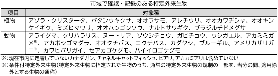 市内で確認された特定外来生物