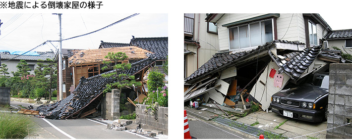 地震による倒壊家屋の様子