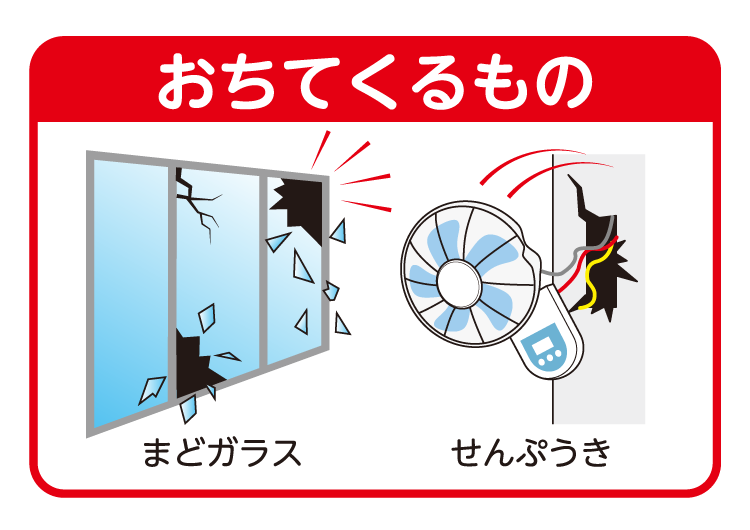 おちてくるもの 窓ガラス、扇風機