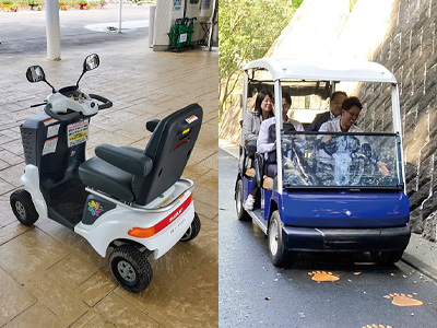電動車いす（左）と園内カート（右）の導入例
