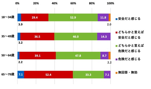 （世代別）浜松市域における交通環境の安全性について、どのように感じているか