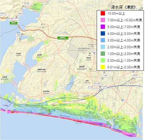 静岡県第4次地震被害想定 津波浸水域図(レベル2重ね合わせ図)防潮堤整備前