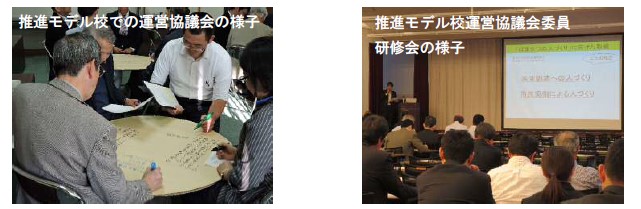 推進モデル校での運営協議会の様子 推進モデル校運営協議会委員研修会の様子